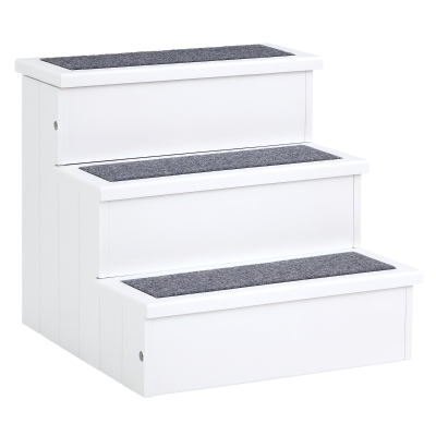 PawHut 3-Step Wooden Non-Slip Pet Stairs for Cats, White