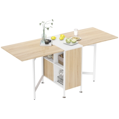 HOMCOM Multi-use Space Saving Folding Dining Table with Hideaway Shelves for Kitchen, Dining, Study and Office