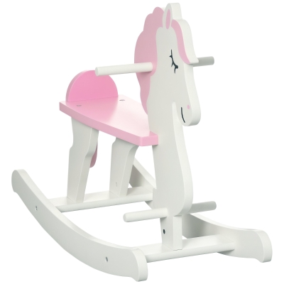 Qaba Wooden Rocking Horse Toy for Toddlers 1-3, Pink & White