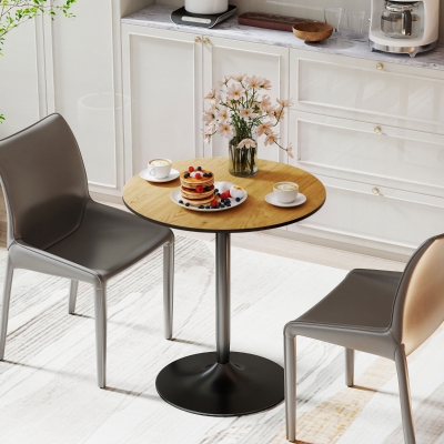 HOMCOM 27.6" Round Kitchen Table for 2, Modern Small Dining Table with Wood Veneer, Steel Base for Dining Room, Natural