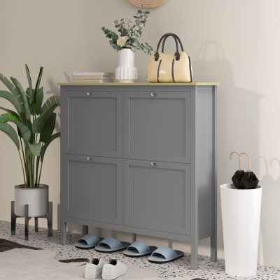 HOMCOM Entryway Shoe Storage Cabinet with 4 Flip Drawers, Adjustable Shelves, Narrow Shoe Cabinet for 20 Pairs of Shoes, Grey