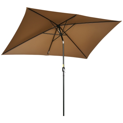 Outsunny 6.5x10ft Rectangle Aluminum Tilt Patio Umbrella, Garden Market Parasol, Outdoor Sunshade Canopy with Crank, Coffee