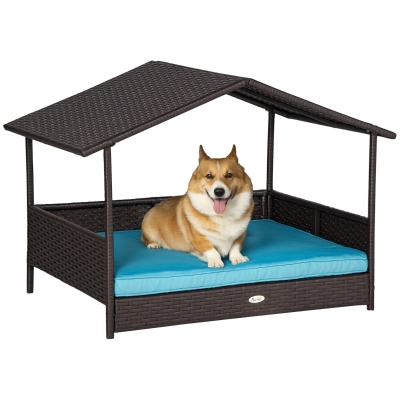 PawHut Wicker Pet House Dog Bed for Indoor/Outdoor Rattan Furniture with Cushion