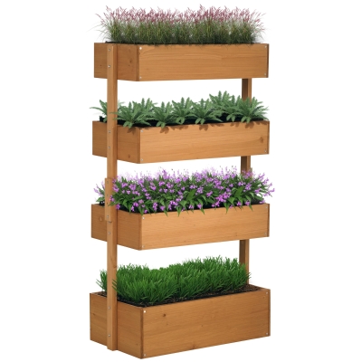 Outsunny 4-Tier Raised Garden Bed, Vertical Elevated Planter Rack with Non-woven Fabric, Wooden Raised Planter Boxes for Indoor and Outdoor