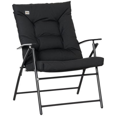Outsunny Foldable Lounge Chair, Fabric Upholstered Recliner, Outdoor Lounger with Armrest, Metal Frame for Backyard, Black