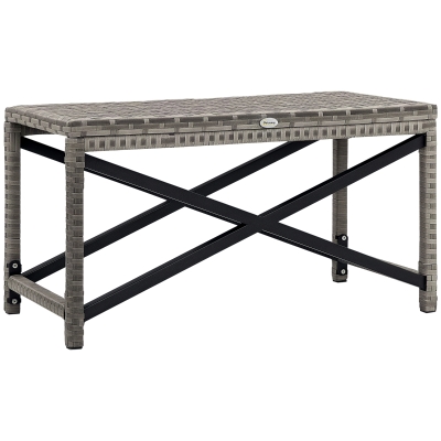 Outsunny Patio Wicker End Table, Outdoor PE Rattan Side Table, with Plastic Board Under the Full Woven Table Top for Patio, Garden, Balcony, Mixed Gray