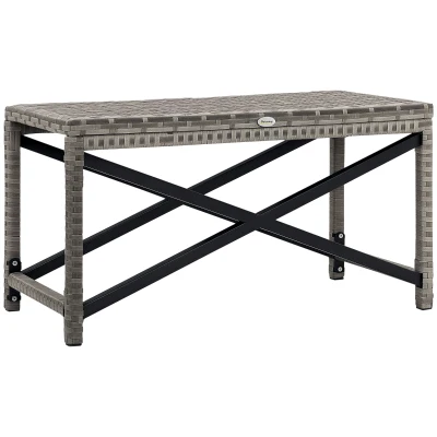 Outsunny Patio Wicker End Table, Outdoor PE Rattan Side Table, with Plastic Board Under the Full Woven Table Top for Patio, Garden, Balcony, Mixed Gray