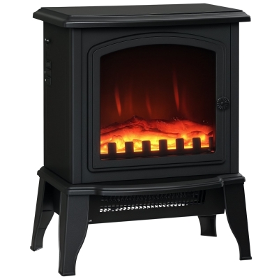 HOMCOM Electric Fireplace Heater, Freestanding Fireplace Stove with Realistic Flame Effect, Overheat Safety Protection, 750W/1500W, Black