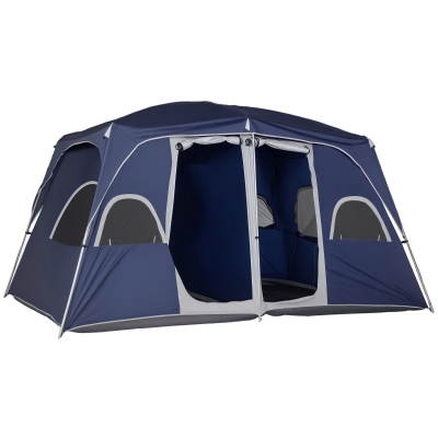 Outsunny Camping Tent, Family Tent 4-8 Person 2 Room, with Large Mesh Windows, Easy Set Up for Outdoor, Traveling, 13' x 9' x 7', Blue