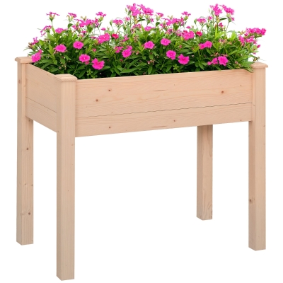 Outsunny 34"x18"x30" Wooden Raised Garden Bed, Elevated Planter Box with Legs, Drainage Holes, Inner Bag for Garden, Natural