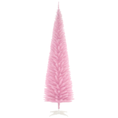 HOMCOM 7' Pencil Christmas Tree, Slim Artificial Xmas Tree with Realistic Branches, Sturdy Metal Stand, Pink