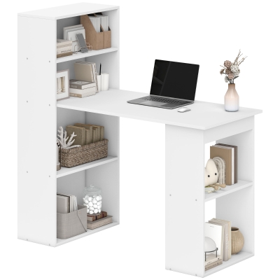 HOMCOM Modern Computer Desk with Storage Shelves, 47" Writing Table Workstation with Bookshelf for Home Office, White