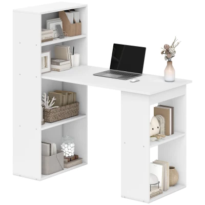 HOMCOM Modern Computer Desk with Storage Shelves, 47" Writing Table Workstation with Bookshelf for Home Office, White