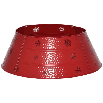 HOMCOM Christmas Tree Collar, 26" Metal Tree Ring Skirt, Home Xmas Decoration with Snowflake Engraving, Red