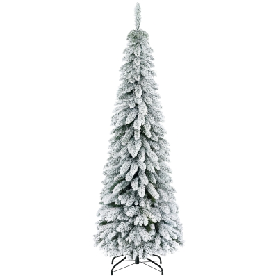 HOMCOM 6' Artificial Slim Flocked Christmas Trees, with Snow Frosted Branches, Downswept Shape, Steel Base