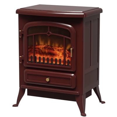 HOMCOM 16" Free Standing Electric Fireplace Portable Adjustable Stove with Heater Wood Burning Flame 750/1500W Red Brown