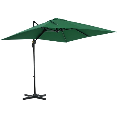 Outsunny 8' x 8' Square Cantilever Umbrella with 360° Rotation, Aluminum Outdoor Cantilever Market Parasol with Crank & Tilt, Garden Sun Canopy Shelter with Cross Base, Green