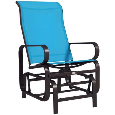 Outsunny Patio Glider with Breathable Mesh Fabric, Outdoor Glider Chair, Garden Rocking Gliding Seat for Patio, Yard, Porch, Blue