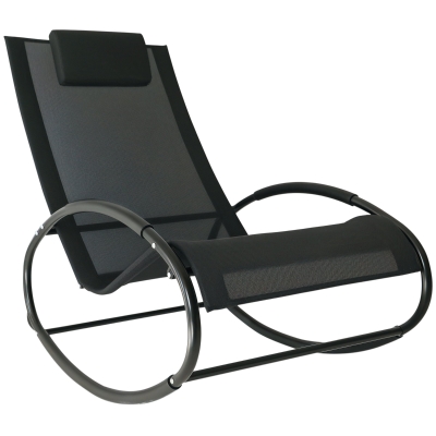 Outsunny Patio Texteline Rocking Lounge Chair Orbital Zero Gravity Rocker Outdoor Recliner Seat w/ Padded Pillow Black