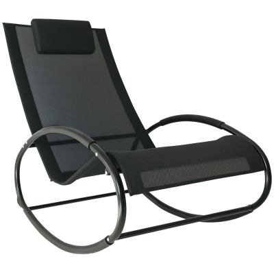 Outsunny Patio Texteline Rocking Lounge Chair Orbital Zero Gravity Rocker Outdoor Recliner Seat w/ Padded Pillow Black