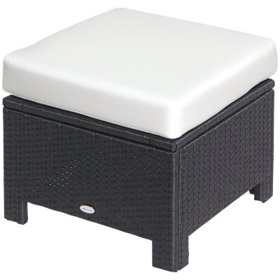 Outsunny Patio Rattan Ottoman, Outdoor Wicker Footrest with Soft Cushion, Metal Frame for Backyard, Garden, and Poolside, White