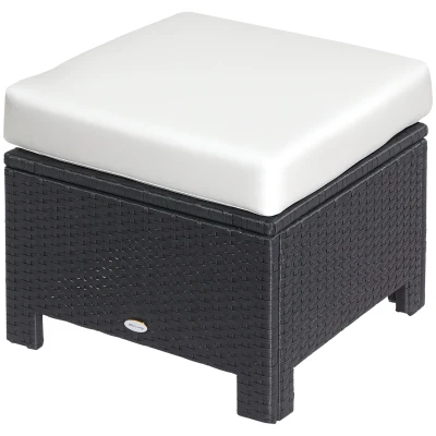 Outsunny Patio Rattan Ottoman, Outdoor Wicker Footrest with Soft Cushion, Metal Frame for Backyard, Garden, and Poolside, White