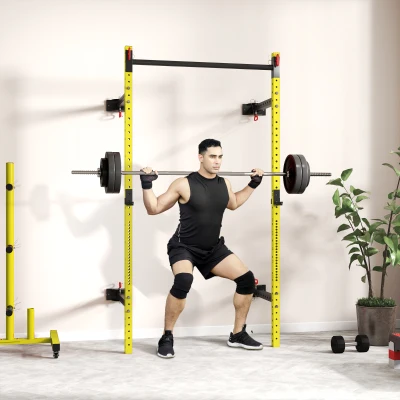 Folding Squat Rack 48" L x 23.6" W x 89.8" H Yellow