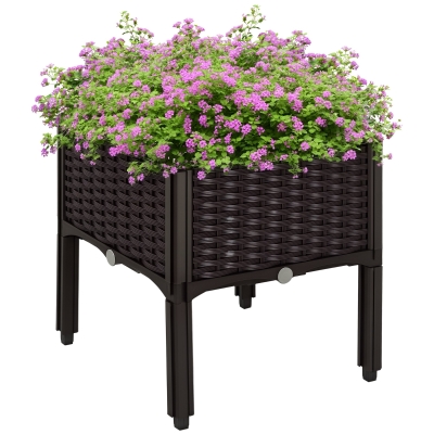 Outsunny 1 Piece Raised Garden Bed PP Raised Flower Bed Vegetable Herb Grow Box Stand Brown