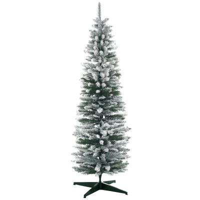 HOMCOM 6ft Tall Pencil Artificial Christmas Tree, Holiday Décor with Snow Flocked Branches, Green