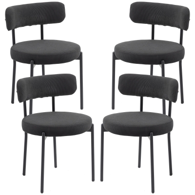 HOMCOM 4 Pieces Kitchen Chairs, Modern Dining Chairs w/ Corduroy Upholstery and Steel Legs for Living Room, Black