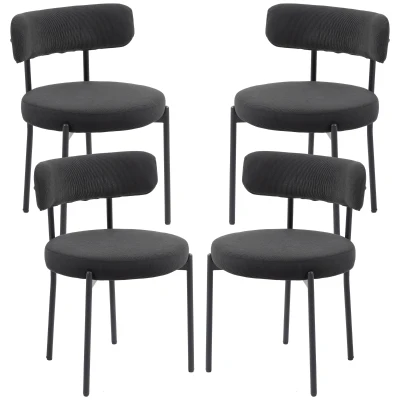 HOMCOM 4 Pieces Kitchen Chairs, Modern Dining Chairs w/ Corduroy Upholstery and Steel Legs for Living Room, Black