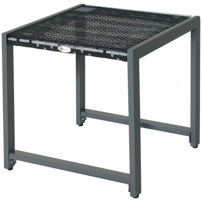 Outsunny Rattan Coffee Table, Wicker Patio Side Table with Tempered Glass Top and Aluminum Frame for Outdoor, Garden, Gray