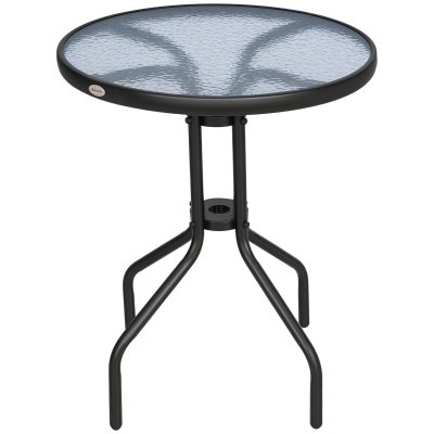 Outsunny 24" Patio Table Round Tempered Glass Top Outdoor Dining Steel Frame Backyard