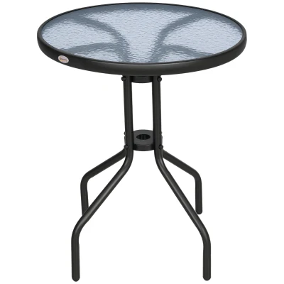 Outsunny 24" Patio Table Round Tempered Glass Top Outdoor Dining Steel Frame Backyard