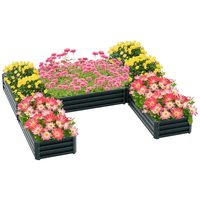Outsunny Steel Raised Garden Bed, Set of 5 Large Box Planters for Outdoor Plants Vegetables Flowers Herbs, 8x8x1ft, Green
