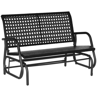 Outsunny 2 Seater Wicker Outdoor Glider Bench, Patio Swing Garden Bench, Garden Loveseat Rocking Chair, w/ Extra Wide Seat, Curved Backrest for Backyard, Poolside, Lawn, Black