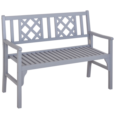 Outsunny Foldable Garden Bench, 2-Seater Patio Wooden Bench, Loveseat Chair with Backrest and Armrest for Patio, Porch or Balcony, Grey