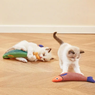 3-Pack Interactive Saury Fish Cat Toys with Catnip Crinkle Sound, Multicolor
