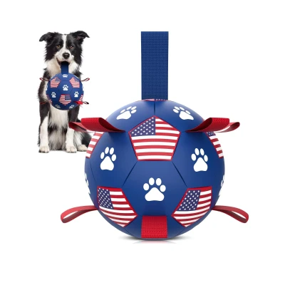 Interactive Dog Soccer Ball Toy with Straps, Blue+Red