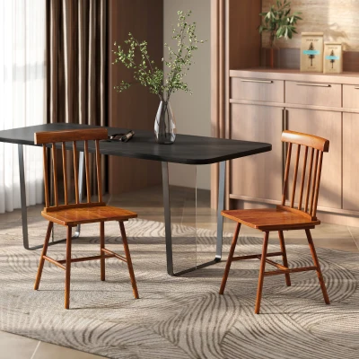 HOMCOM Set of 2 Nordic Dining Chairs, Wood Frame, Light Brown
