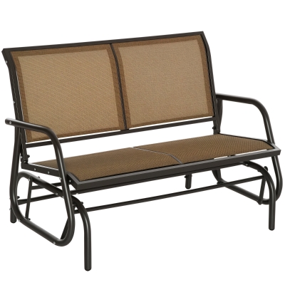 Outsunny Patio Double Glider Outdoor Steel Sling Fabric Gliding Bench Garden Swing Chair Heavy-Duty Porch Rocker Garden Loveseat Brown