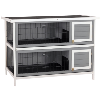 PawHut 54" 2-Story Rabbit Hutch, Wooden Pet House, Dark Gray