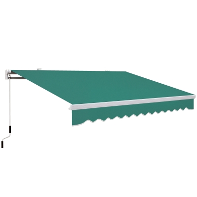 Outsunny 13' x 8' Manual Retractable Patio Awning Sun Shade Outdoor Deck Window Door Canopy Shelter Aluminum Frame Dark Green