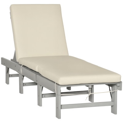 Outsunny Wooden Folding Chaise Lounge, Outdoor Chaise Lounge Chair, Garden Reclining Tanning Chair with 4 Adjustable Back Soft Cushions, Light Grey