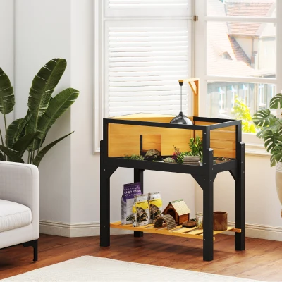 PawHut Wooden Tortoise Habitat with Storage Shelf, Yellow