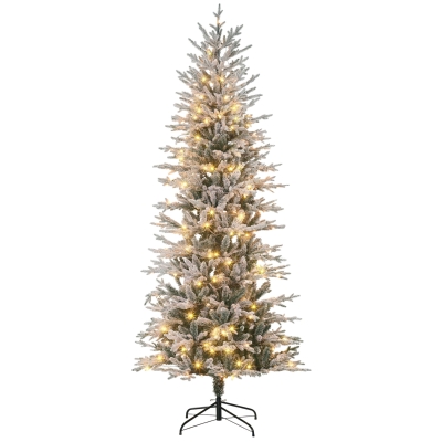 HOMCOM 7.5' Pre-Lit Flocked Christmas Tree with Lights, Snow Branches