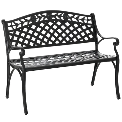 Outsunny Outdoor Garden Bench, 40" Patio Bench with Aluminum Frame and Armrests, 2-Person Patio Loveseat with Floral Pattern for Park, Porch, Yard, Lawn, 485 LBS Capacity