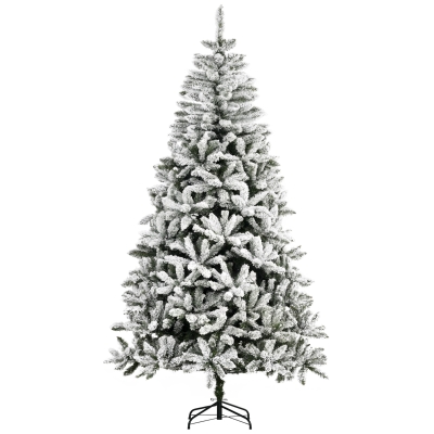HOMCOM 7.5' Unlit Snow Flocked Pine Christmas Tree, Green