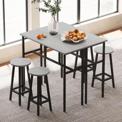 HOMCOM Bar Table Set of 6, Bar Table and Stools for 4, 2 Breakfast Tables and 4 Stools for Living Room, Dining Room, Grey