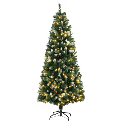 HOMCOM 6' Skinny Prelit Christmas Tree with Snow-dipped Branches